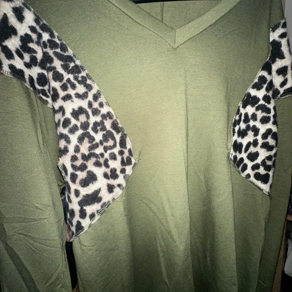 Sew In Love Olive Top with Leopard Print Accents - Picture 3 of 3